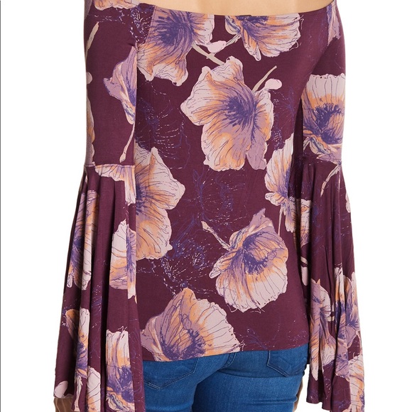NWT S Free People floral bell sleeve off shoulder - Picture 3 of 8